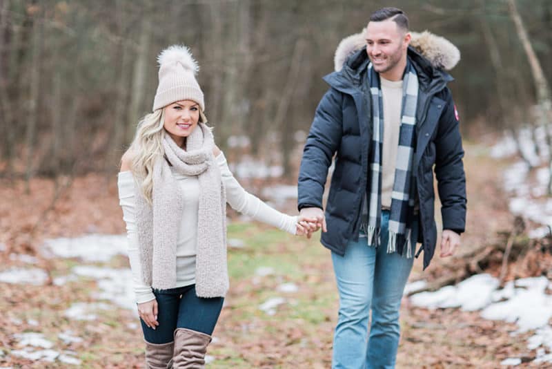 Outdoor rustic winter engagement session