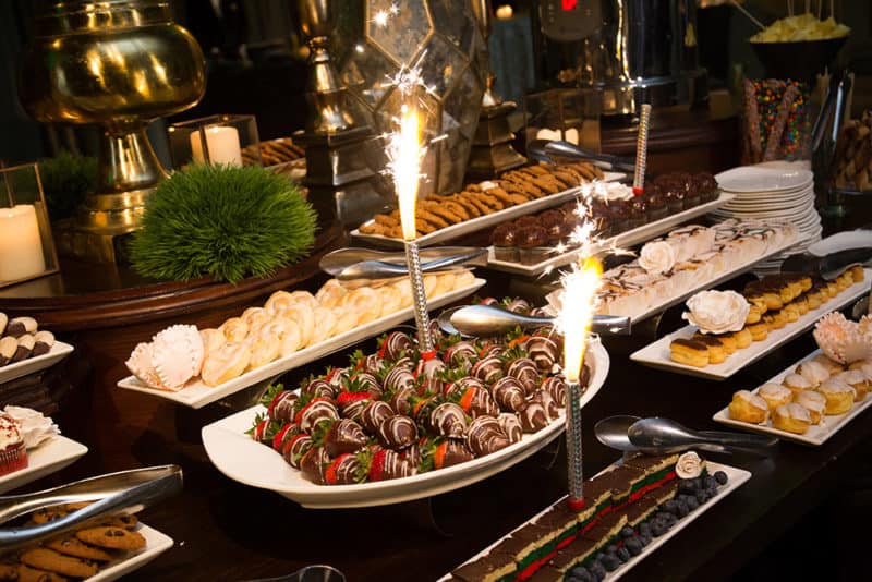 The dessert table at Jackie and Eddie's wedding at the Grove. Impressions Photo & Video