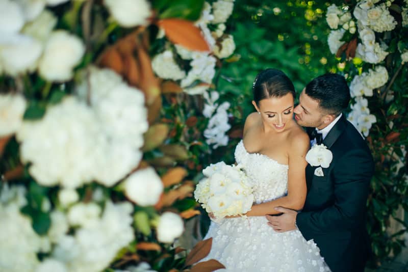 Bride and groom outside The Crystal Plaza Livingston, New Jersey