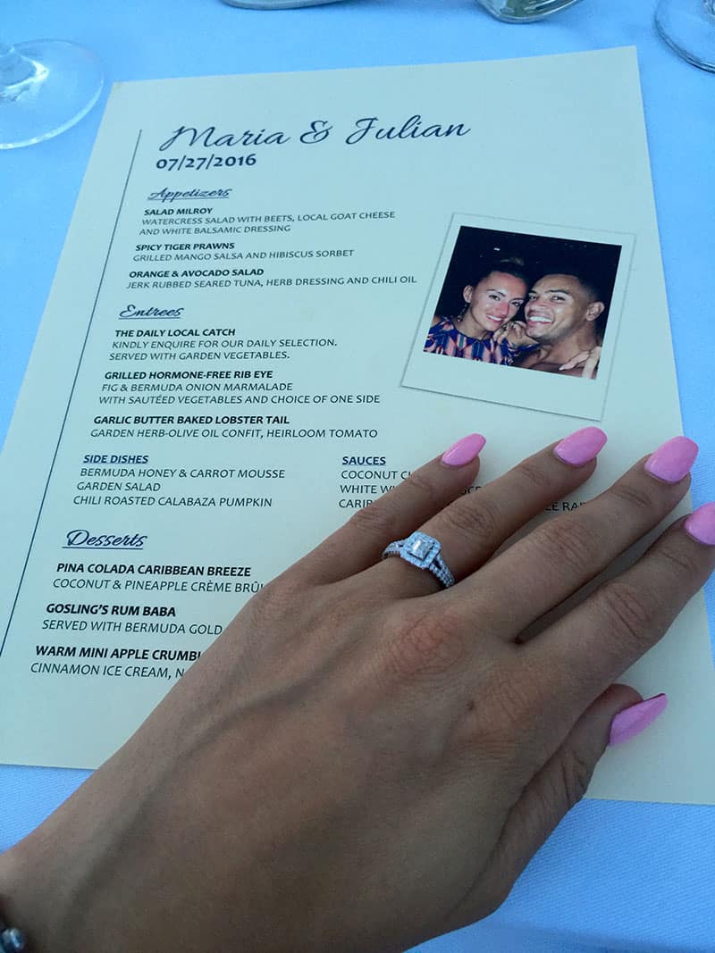 Julian and Maria custom menu engagement