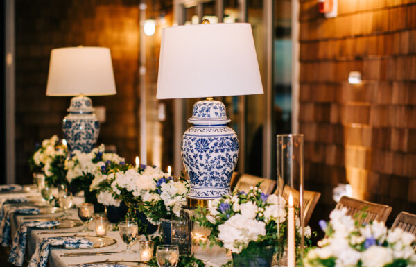 The wedding of A Cozy November Wedding with Blue and White Accents, Like Lamp Centerpieces Gallery 8