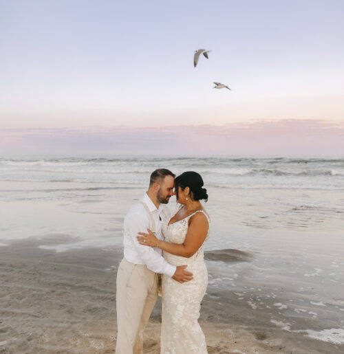 The wedding of A Waterfront Ceremony, Beach Tag Seating Chart and Stunning Sunset Portraits