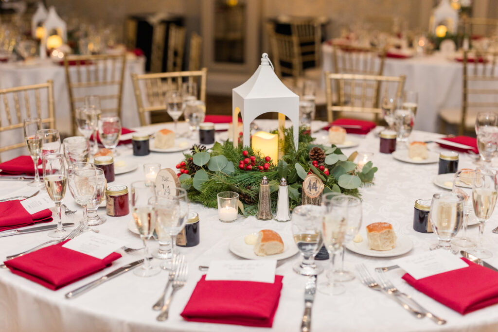 A Christmas-themed wedding at Olde Mill Inn in Basking Ridge, New Jersey.