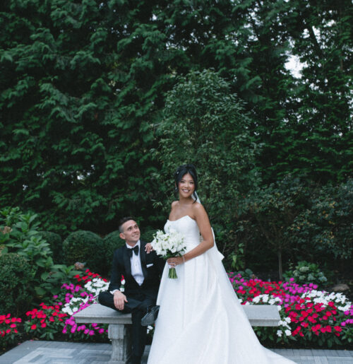The wedding of A Timeless Black-And-White Wedding With Sweet Bow Details A wedding at the Estate at Florentine Gardens in River Vale, New Jersey.