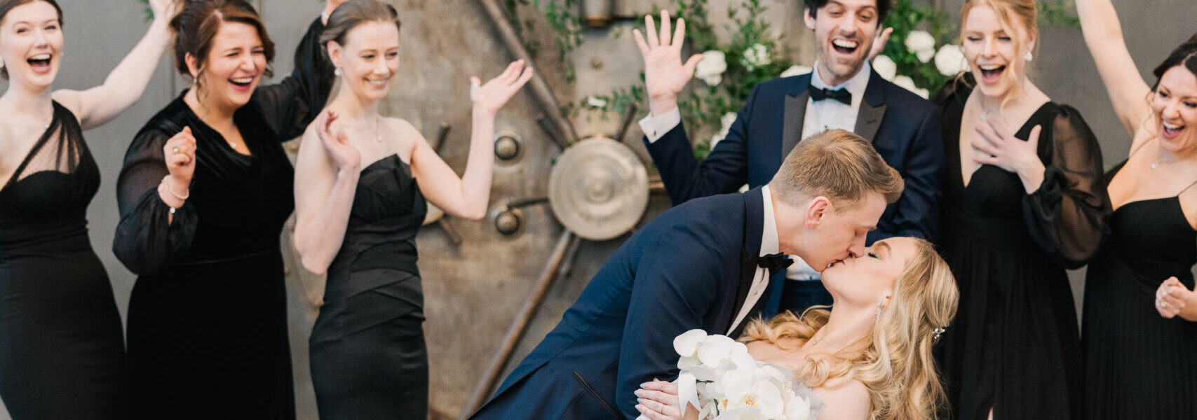 Lots of Disco Balls & a Blue Wedding Gown at This Wedding in a Restored Bank