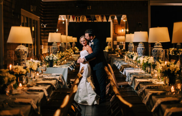 A Cozy November Wedding with Blue and White Accents, Like Lamp Centerpieces