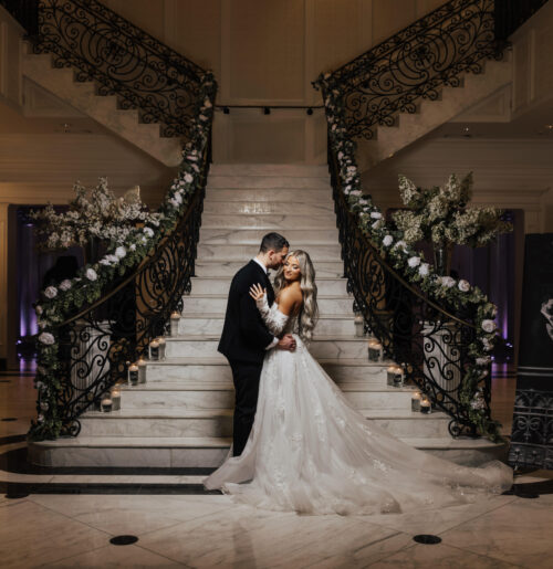 The wedding of An Epic Signature Cocktail Wall at This Winter Wedding at The Meadow Wood A black-and-white wedding at the Meadow Wood in Randolph, New Jersey.