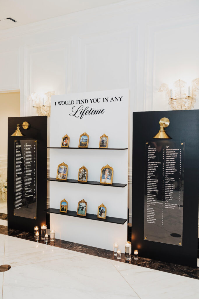 A black-and-white wedding at the Meadow Wood in Randolph, New Jersey.